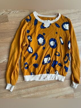 3.1 Phillip Lim Mustard Yellow Pullover with Blue and Cream Spot Print